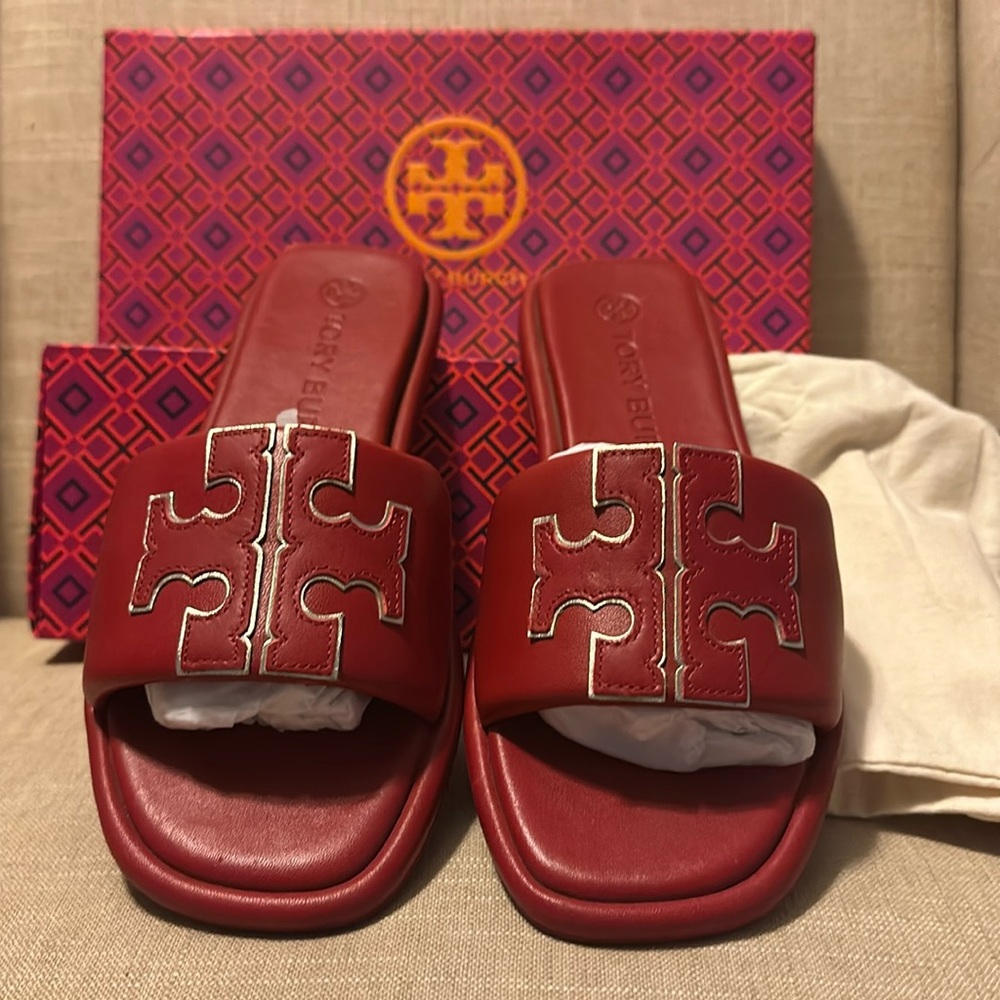 Tory Burch Red T Sport Slide Sandals